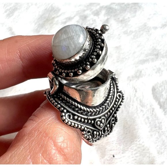 Handmade Jewelry - 926 POISON Rainbow Moonstone Locket Ring 8 3/4